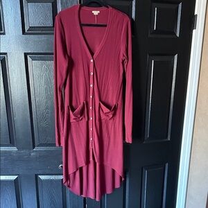 Long Sleeve Burgundy Button-Front Women’s Dress